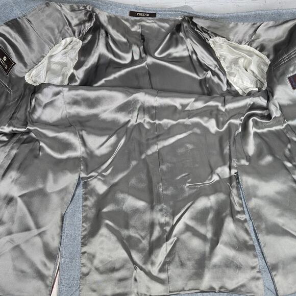 Friend Italy Collection For Man Wool Linen Blend Blazer Jacket Blue Plaid 50S - Picture 6 of 14